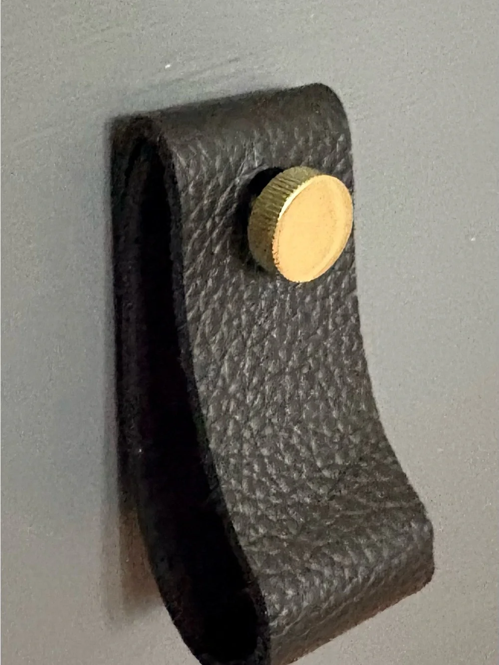 IKEA Black Leather Drawer Pulls with Brass-Tone Knobs